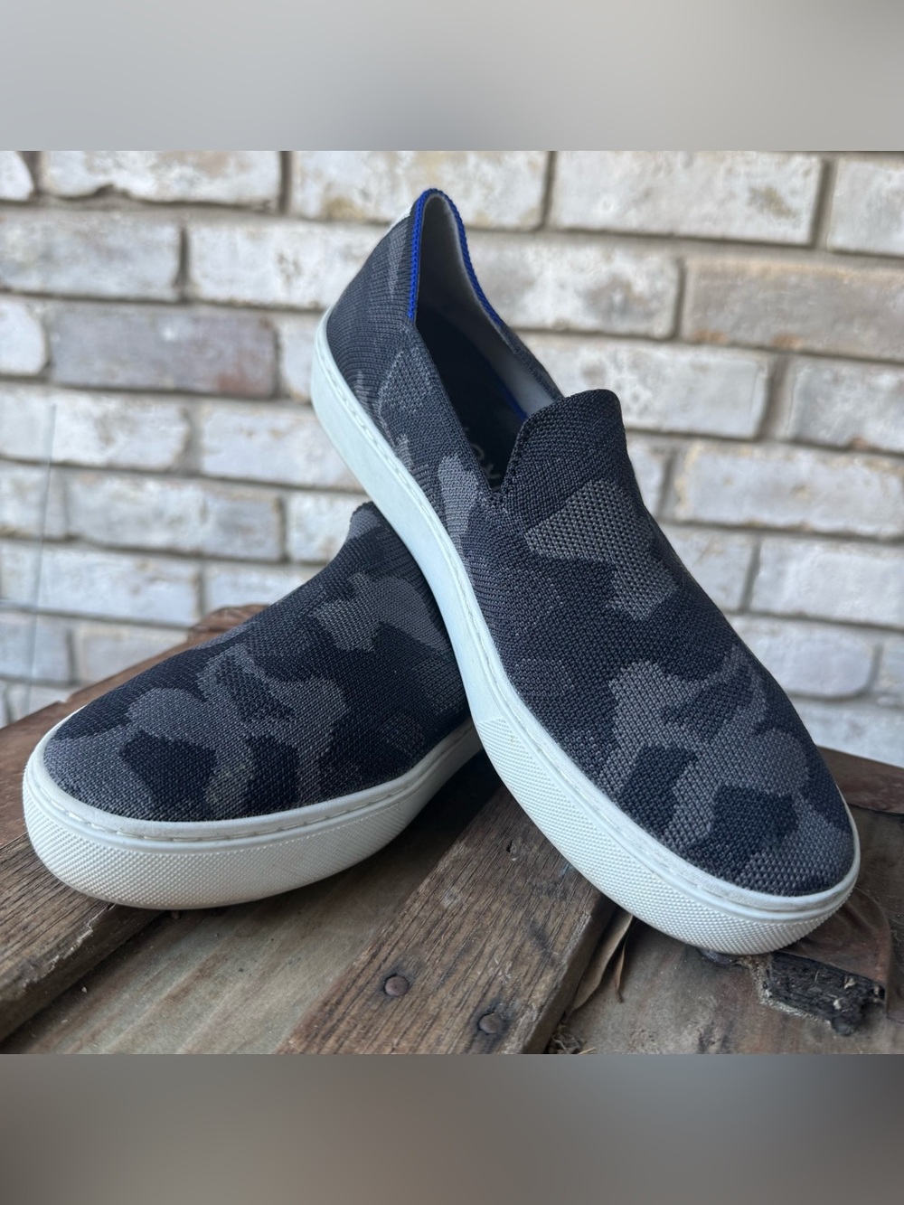 Rothy’s Black and Grey Camo Slip on Shoes Sneakers